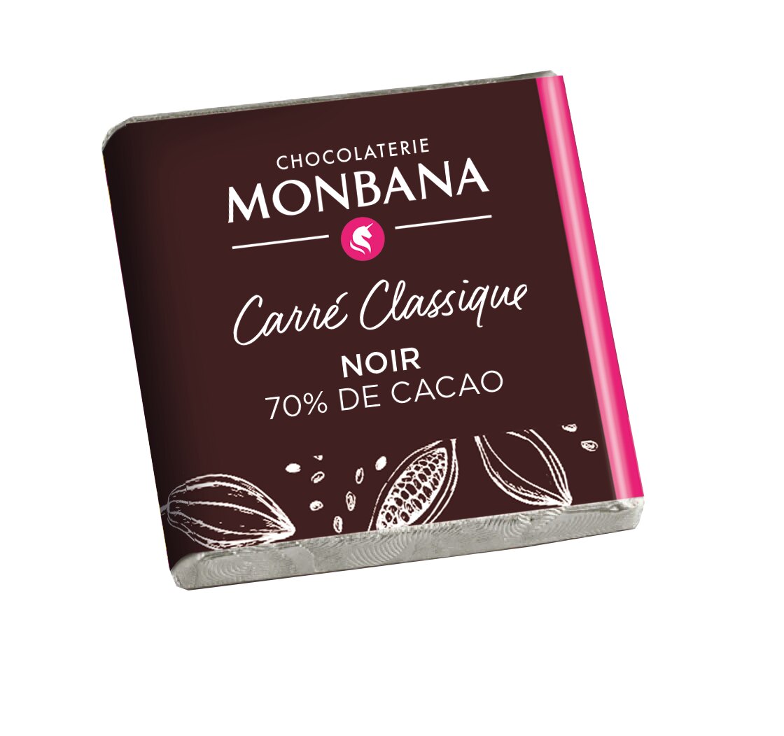 Carrés de chocolat noir 70 % – Monbana